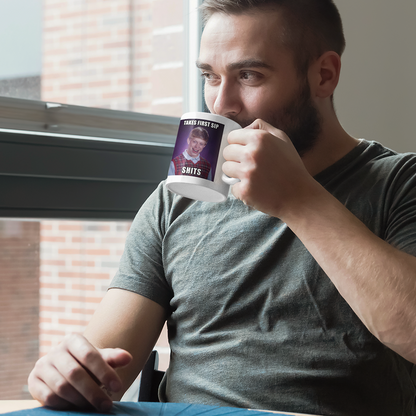 Takes First Sip Shits White Glossy Mug